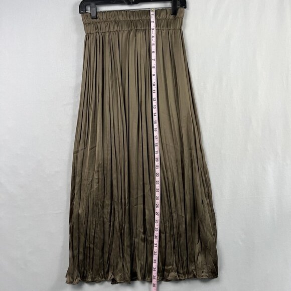 Zara Accordian Pleated Midi Skirt Womens XS Bronze Flowy Elastic Waist Shimmer - Picture 6 of 11